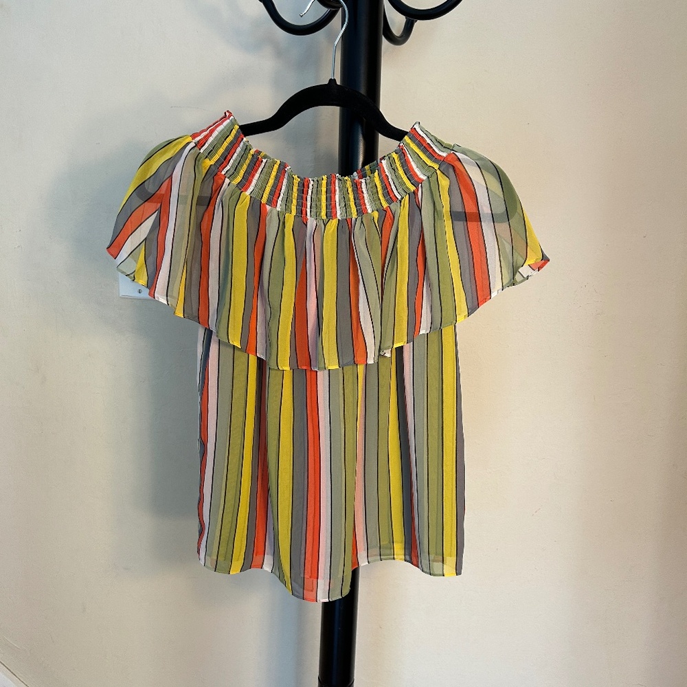 Layered Sheer Chiffon Elastic Neckline Top